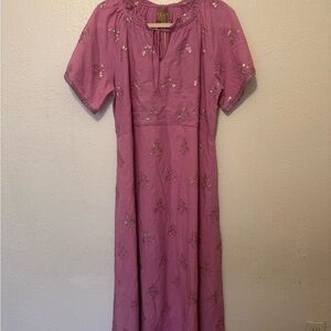 Clara the label Pink Embroidered Midi Dress